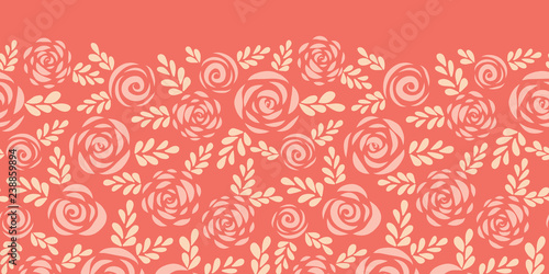 Scandinavian Style Roses And Leaves Red Pink Seamless Vector