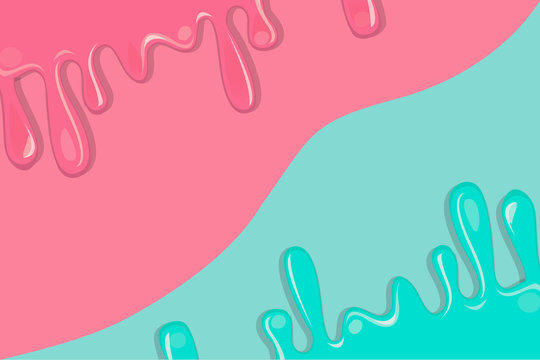 Wall Mural -  - Sweet drips of liquid ice cream versus in two colors over pink and turquoise colors