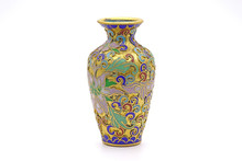 Vase : Antique Chinese Cloisonne Enamel Vase Isolated On White Background