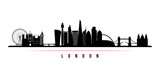 Fototapeta Londyn - London city skyline horizontal banner. Black and white silhouette of London city. Vector template for your design.