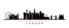 London City Skyline Horizontal Banner. Black And White Silhouette Of London City. Vector Template For Your Design.