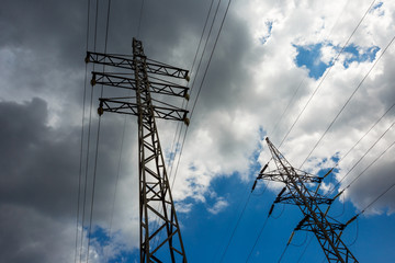 High voltage post. High voltage tower sky background. Electricity is the major energy of the world.