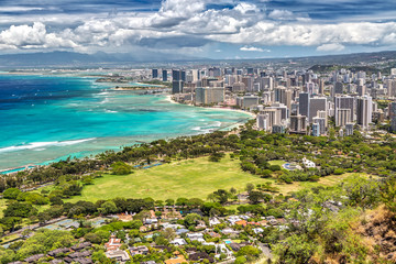 Wall Mural - Panorama View over Honolulu from Diamond Head on Oahu, Hawaii