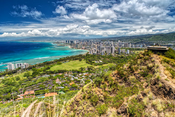 Wall Mural - Panorama View over Honolulu from Diamond Head on Oahu, Hawaii