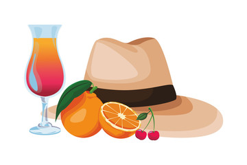 Poster - panama hat with cocktail