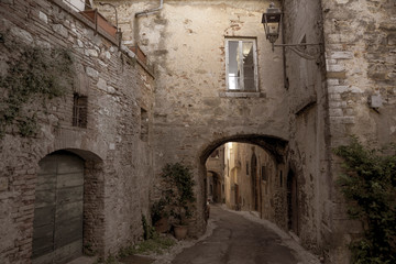 characteristic alley of Italian medieval village. Amelia, Umbria, Italy