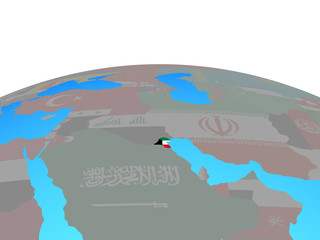 Kuwait with national flag on political globe.