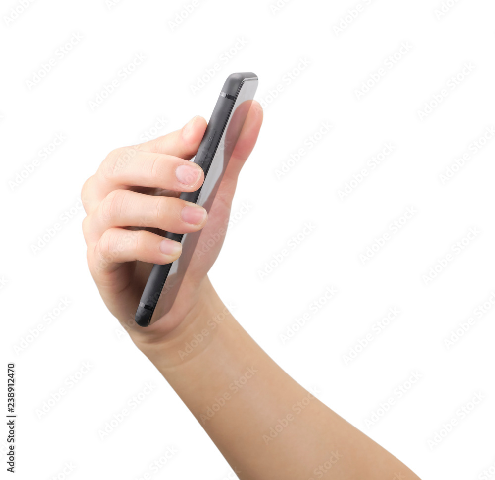 Phone Photo In Hand Hand holding a smartphone to take photos themselves (Selfie). have copy ...