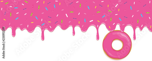 Fotografía pink sweet melting icing with colorful sprinkles and pink donut vector illustrat