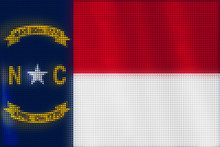 Mosaic Heart Tiles Painting Of North Carolina Flag Blown In The Wind, Love State Patriotic Concept.