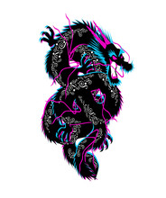 Black Dragon With Ornament Details, 3D Vector Illustration Background