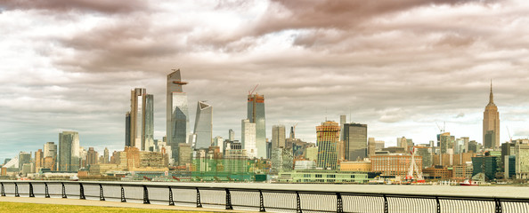 Hudson Yards skyscrapers and Manhattan skyline in New York City as seen from Jersey City