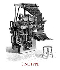 Linotype printing machine, it produces an entire line of metal type at once, significative improvement over the previous industry standard of  manual  letter-by-letter typesetting