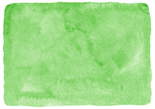 Grass Green Watercolor Background. Hand Drawn Watercolour Texture With Aquarelle Stains. Painted Spring, Nature, Eco, Vegan, St. Patrick Day Background. Uneven Rounded Edges. 
