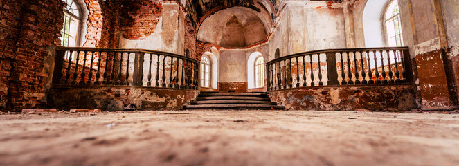 Inside Interior of an old Abandoned Church in Latvia, Galgauska - light Shining Through the Windows