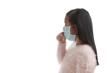 Canvas Print - Asian kid girl age 7 years with protection mask against flu virus