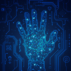Wall Mural - shape of hand combined with electronic board, concept of technology advancement