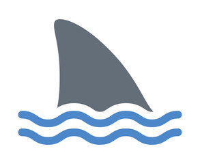 Wall Mural - shark attack warning sign with shark dorsal fin swimming in water flat vector color icon for apps an