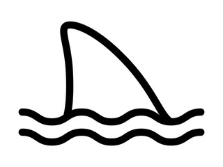 Wall Mural - shark attack warning sign with shark dorsal fin swimming in water line art vector icon for apps and 
