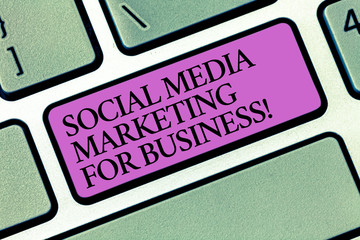 Text sign showing Social Media Marketing For Business. Conceptual photo Advertising Optimization strategy Keyboard key Intention to create computer message pressing keypad idea