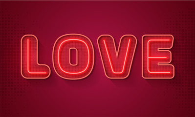 Poster - Glowing text Love on pink background.