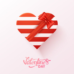 Sticker - Red and white heart shape gift box, Valentine's Day concept.