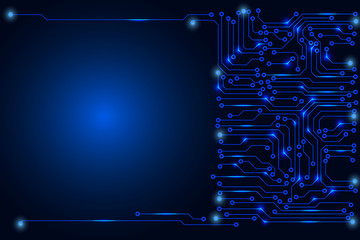 Poster - Circuit Board Technology Information Frame Pattern Concept Vector Background. Blue Abstract Scifi PCB Trace Data Transfer Design Illustration.