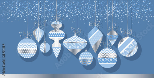 Vintage xmas blue bauble se...