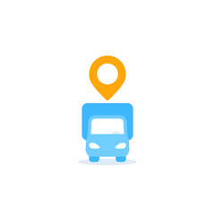 Sticker - delivery vector icon with van and map pin