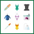 9 body icon. Vector illustration body set. bikini and pipet icons for body works