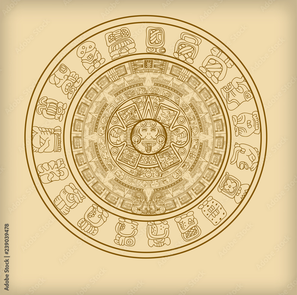 Maya calendar of Mayan or Aztec vector hieroglyph signs and symbols Stock  Vector | Adobe Stock, image size:1000x991