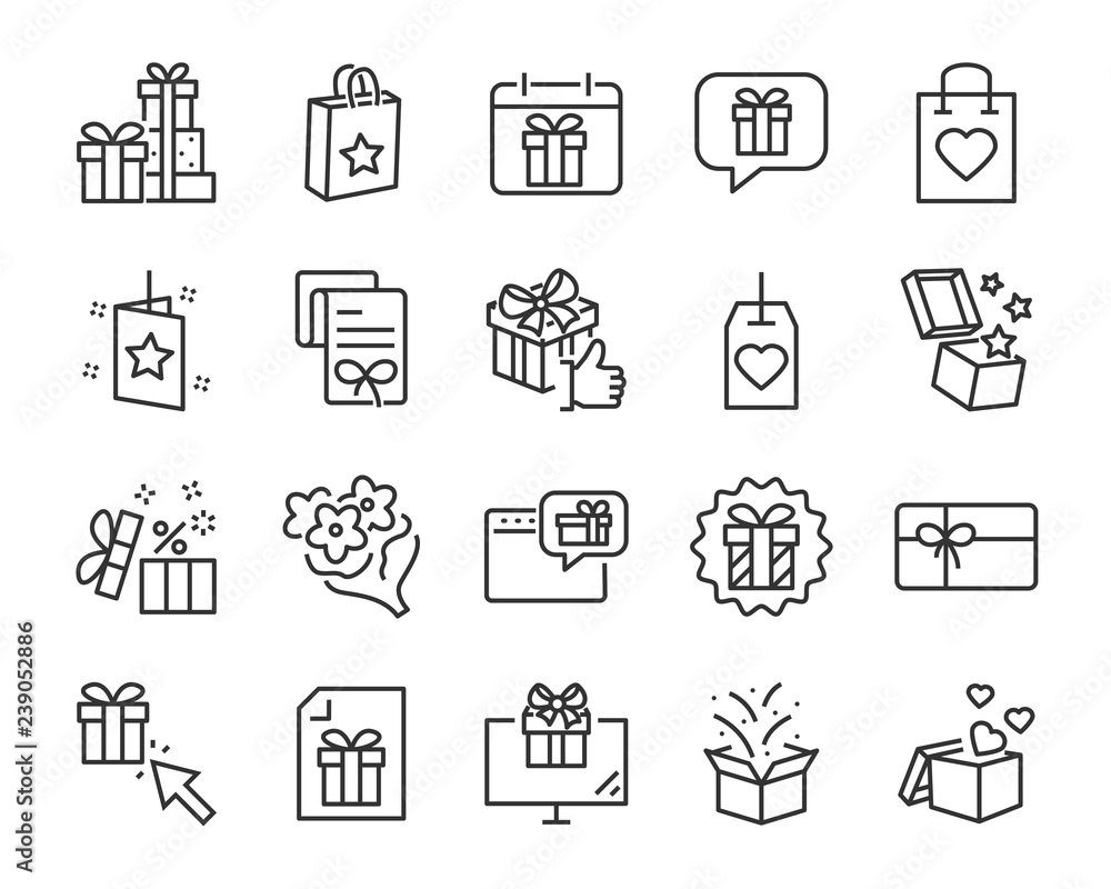 set of christmas and happy new year gift icons - obrazy, fototapety, plakaty 