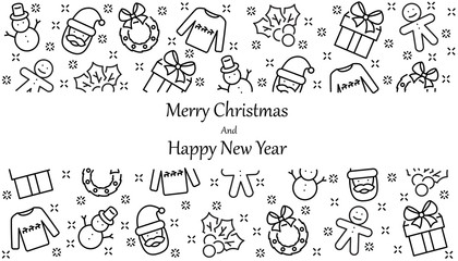 Wall Mural - Christmas and Happy New Year background, christmas icons