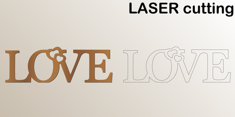 Aufkleber - Cut laser letters for interior. Sign 'Love' for laser cutting. Template laser cutting machine for wood and metal. The perfect gift for St. Valentine's Day or Wedding day.