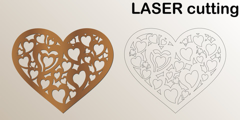 Aufkleber - Cut laser letter for interior. Heart shaped for laser cutting. Template laser cutting machine for wood and metal. The perfect gift for St. Valentine's Day or Wedding day.