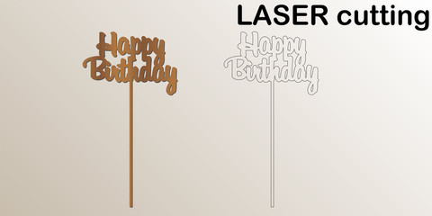 Aufkleber - Sign 'Happy birthday' cake topper for laser or milling cut.