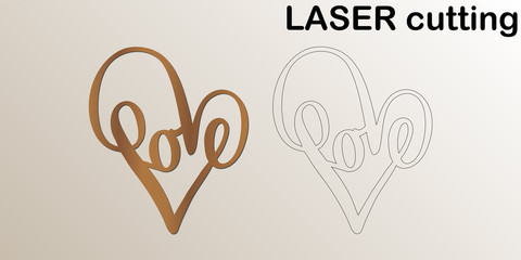 Aufkleber - Cut laser letters for interior. Heart shaped with sign 'Love' for laser cutting. Template laser cutting machine for wood and metal. The perfect gift for St. Valentine's Day or Wedding day.