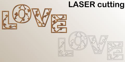 Aufkleber - Cut laser letters for interior. Sign 'Love' for laser cutting. Template laser cutting machine for wood and metal. The perfect gift for St. Valentine's Day or Wedding day.