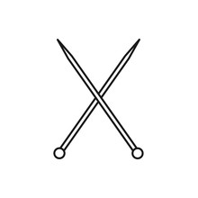 Black & White Illustration Of Knitting Straight Single Point Needle. Vector Line Icon. Isolated Object