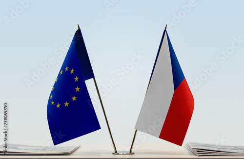 Photo Flags of European Union and Czech Republic