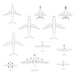 © kenshi991 - Airplanes top view set. Commercial, private, cargo and military airplanes icon set in top view. Vector.