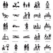 Simple Set of 25 Vector Icon. Contains such Icons as Chiropractic, Recovery, Physiotherapy, Wake up, Examination, Exercise, Wheelchair, Recovery. Editable Stroke pixel perfect