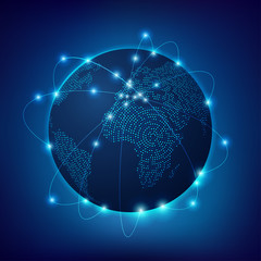 Wall Mural - concept of communication world, graphic of dotted globe with light wire