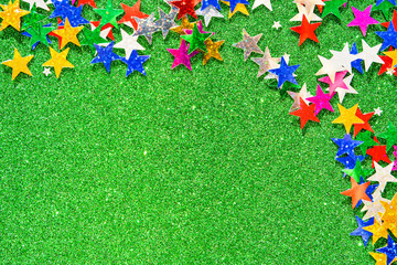 Beautiful green holiday background. Shiny with stars abstract for weddings, birthdays, Christmas