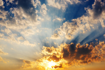 Wall Mural - Sunset sky clouds with sun rays