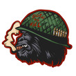 Gorilla head in soldier helmet with sigarette