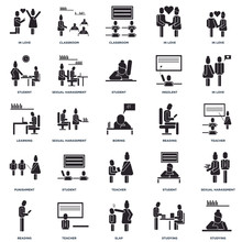 Set Of 25 Icons Such As Studying, Slap, Teacher, Reading, In Love, Punishment, Student, Classroom, Classroom Icon