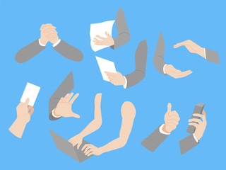 Wall Mural - set of human hands concept, animation, finger, arm, skin on gray background, flat style cartoon vect
