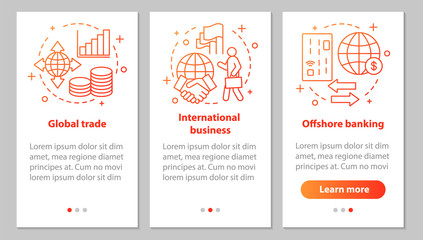 International relations onboarding mobile app page screen with l