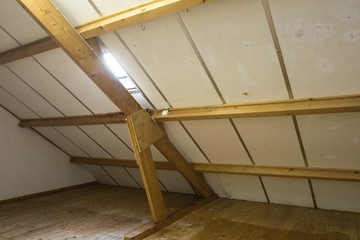 Wall Mural - Attic, roof before construction with window and wooden beams